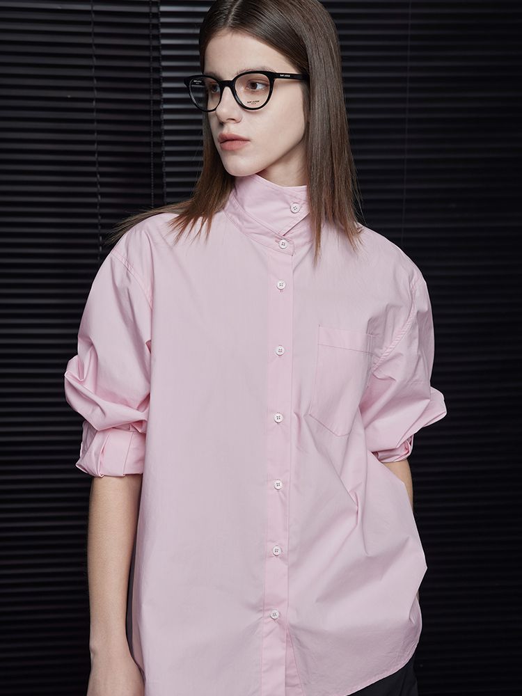 Cotton pink lapel shirts_BDHL5718