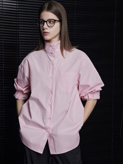 Cotton pink lapel shirts_BDHL5718