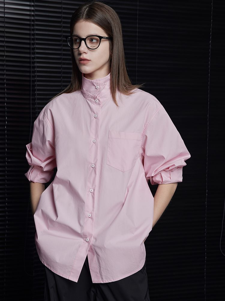 Cotton pink lapel shirts_BDHL5718