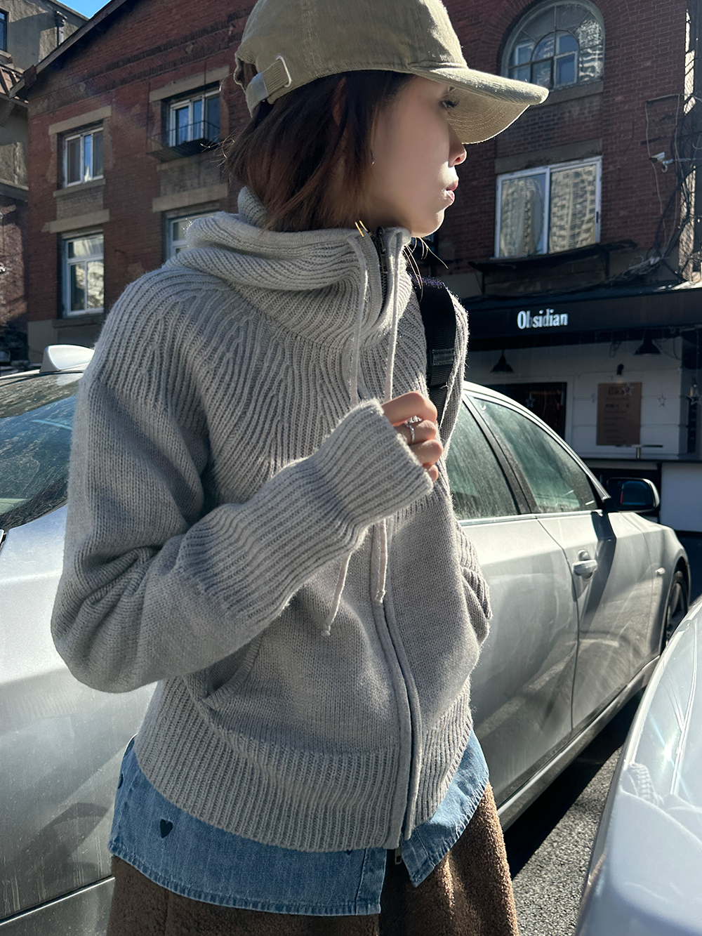 Knitted zipper hooded jacket_BDHL5726