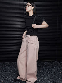 Pink cotton wide leg pants_BDHL5738