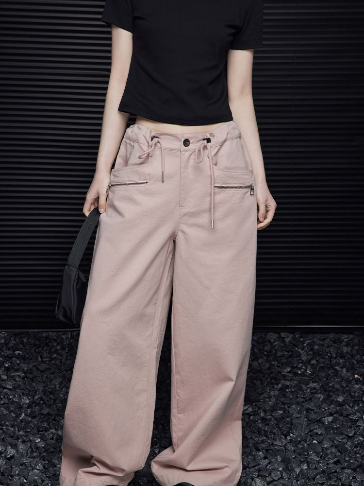 Pink cotton wide leg pants_BDHL5738