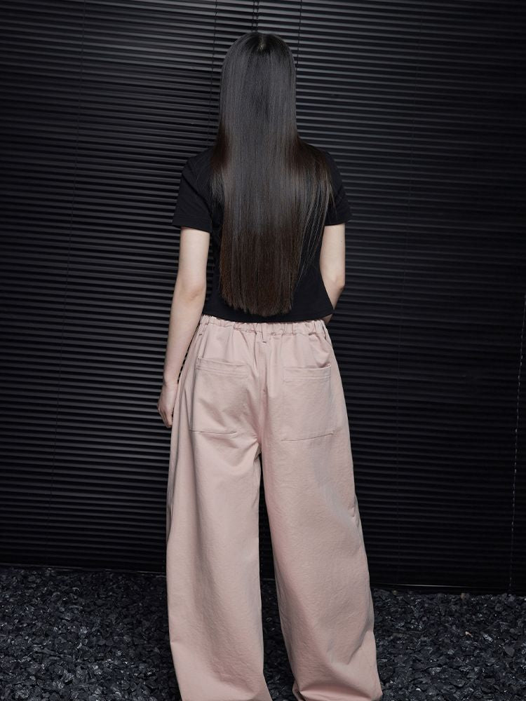 Pink cotton wide leg pants_BDHL5738