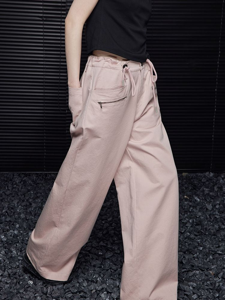 Pink cotton wide leg pants_BDHL5738