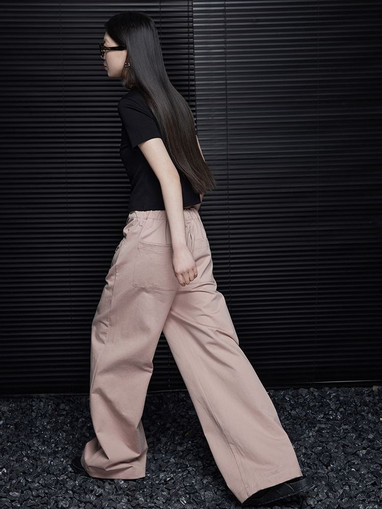 Pink cotton wide leg pants_BDHL5738