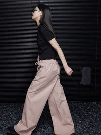 Pink cotton wide leg pants_BDHL5738