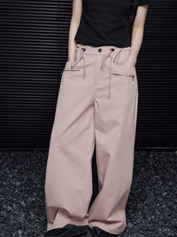 Pink cotton wide leg pants_BDHL5738