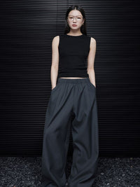 Gray loose wide leg pants_BDHL5741