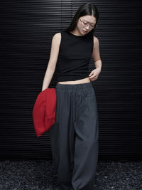 Gray loose wide leg pants_BDHL5741