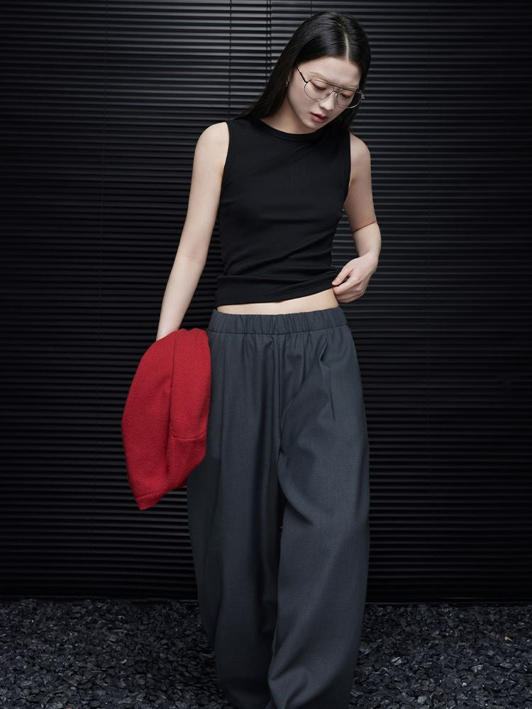 Gray loose wide leg pants_BDHL5741