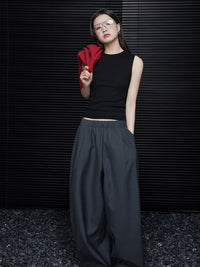 Gray loose wide leg pants_BDHL5741