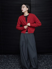 Gray loose wide leg pants_BDHL5741