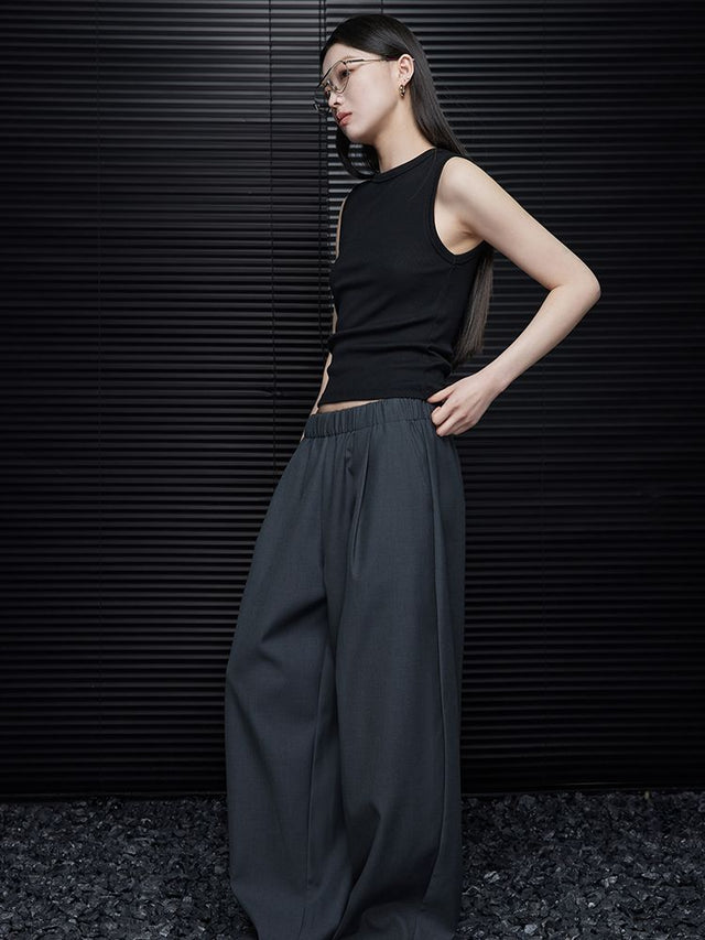 Gray loose wide leg pants_BDHL5741