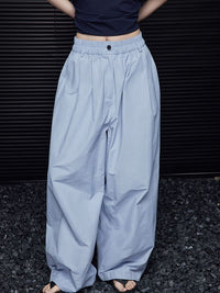 Sky blue waist gather wide leg pants_BDHL5753