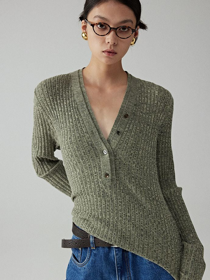 V-neck pit striped slim wool sweater_BDHL5760 - HELROUS