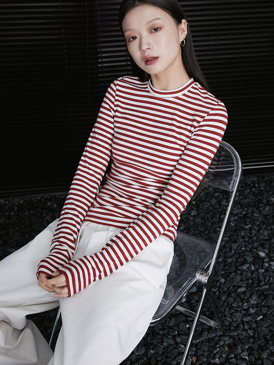 Red and white striped long sleeve T-shirt_BDHL5780