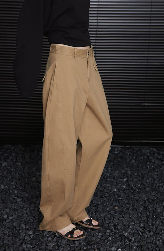 Asymmetric single pocket design brown pants_BDHL5787 - HELROUS