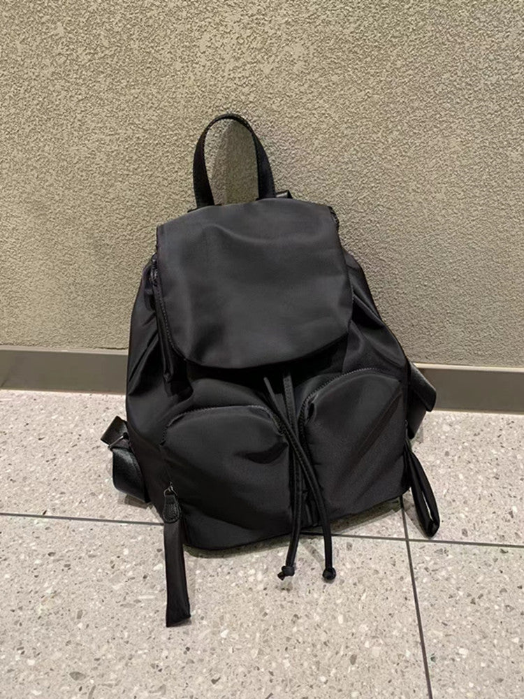 Black drawstring nylon bag backpack_BDHL5796