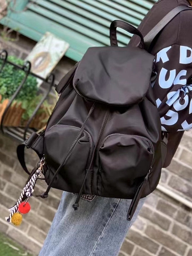 Black drawstring nylon bag backpack_BDHL5796