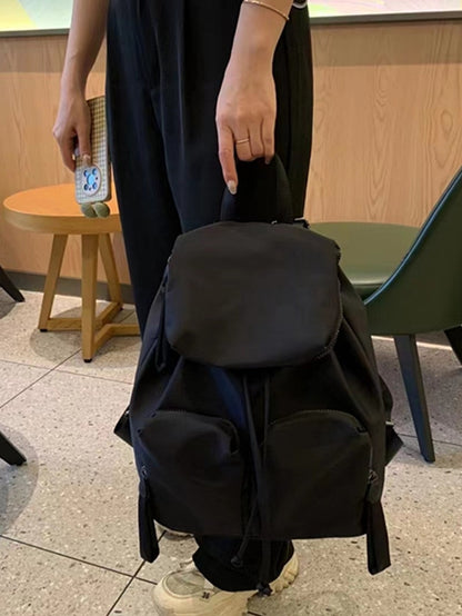 Black drawstring nylon bag backpack_BDHL5796