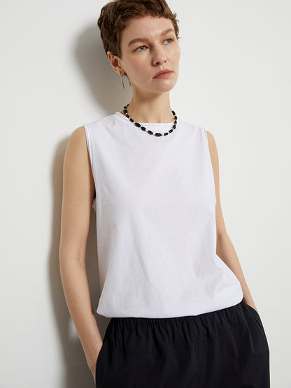 Double collar soft cotton sleeveless_BDHL5797 - HELROUS