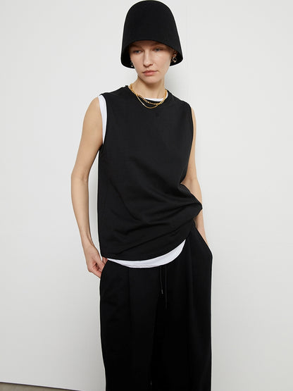 Double collar soft cotton sleeveless_BDHL5797 - HELROUS