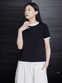 Contrast Color Pure Cotton T-Shirt_BDHL5808