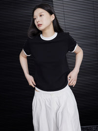 Contrast Color Pure Cotton T-Shirt_BDHL5808