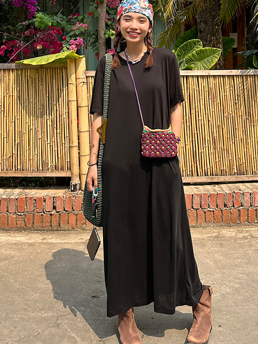 Draped backless thin, loose short sleeve long skirt_BDHL5816 