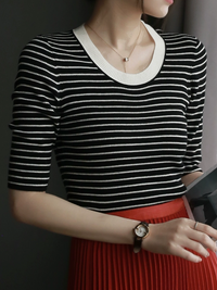 U-neck striped knit sweater_BDHL5818