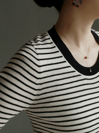 U-neck striped knit sweater_BDHL5818