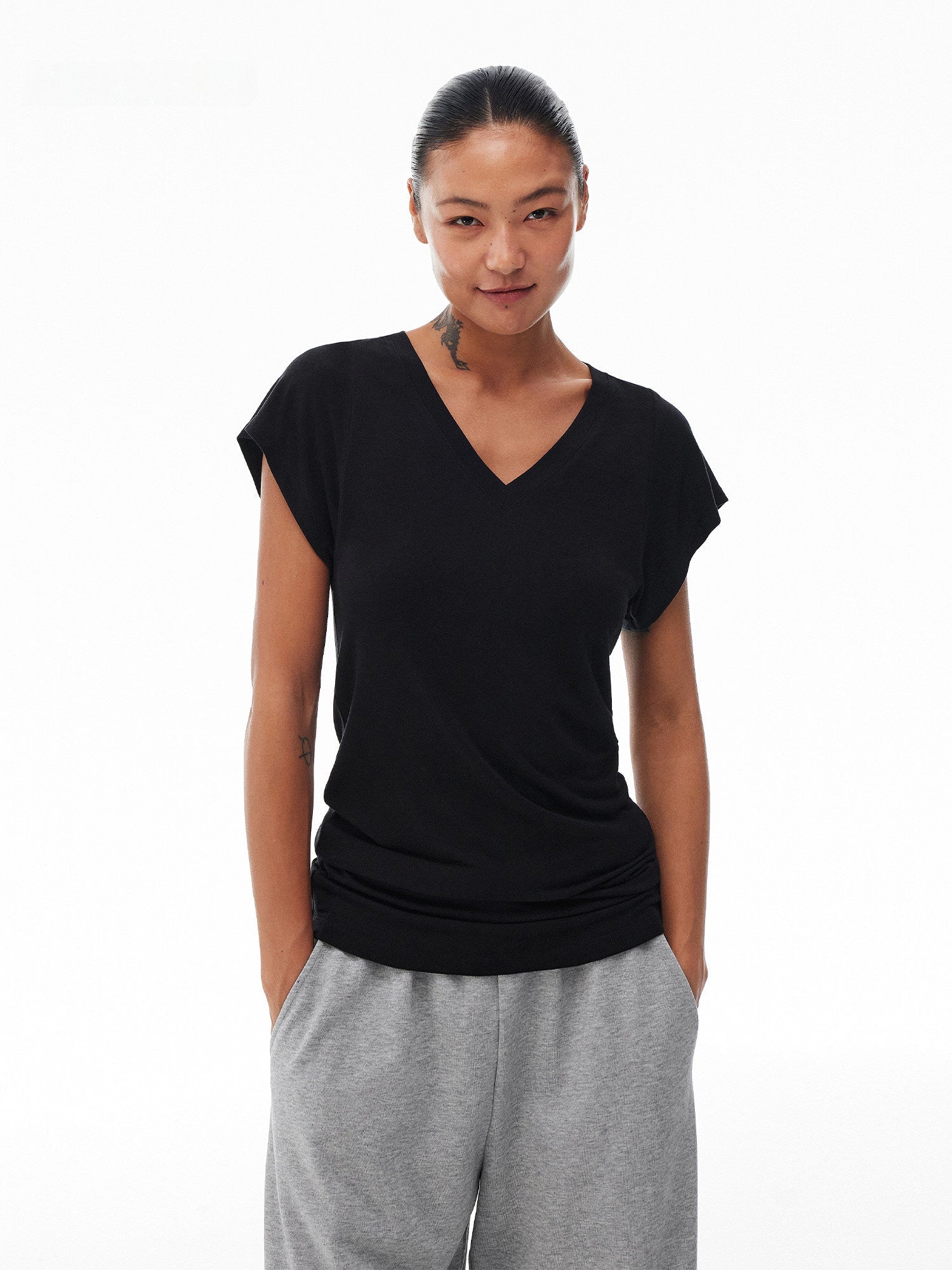 V-Neck Flutter-Sleeve Tee_BDHL8313