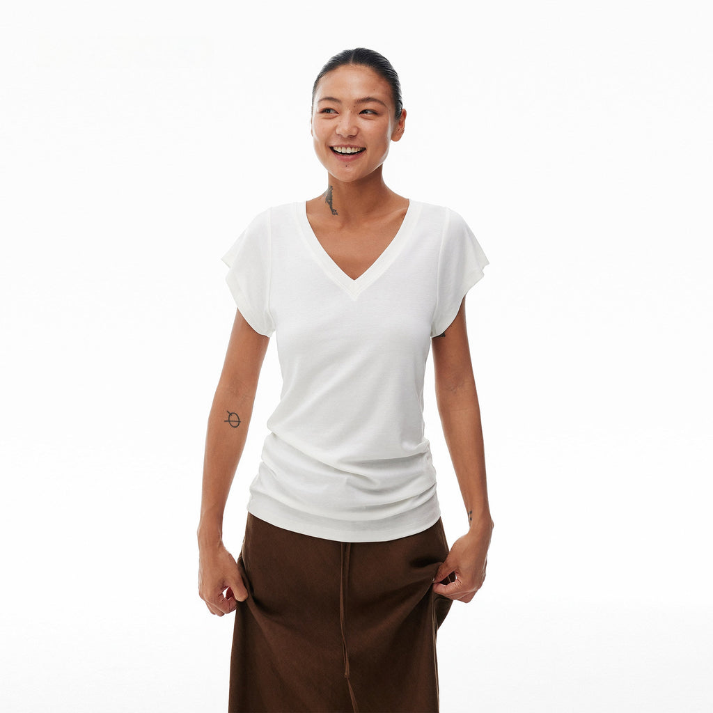 V-Neck Flutter-Sleeve Tee_BDHL8313