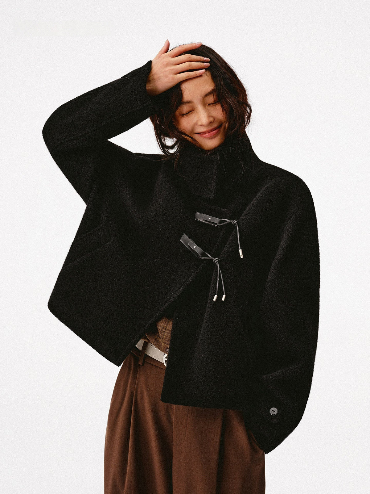 Stand Collar Wool Blend Short Coat_BDHL8504