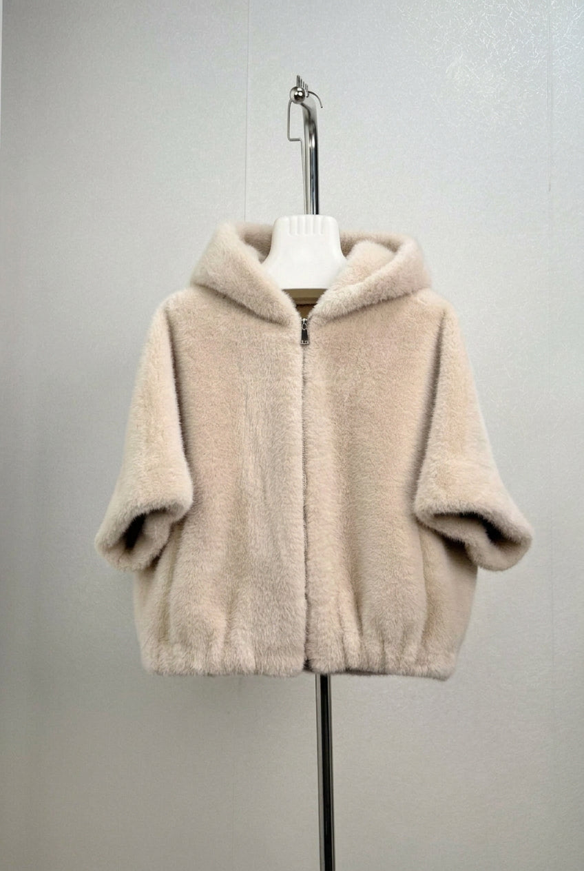 Faux Fur Hooded Zip Jacket_BDHL8506