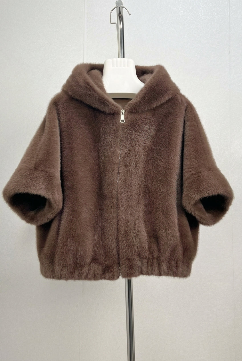 Faux Fur Hooded Zip Jacket_BDHL8506