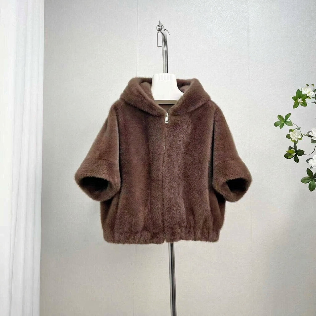 Faux Fur Hooded Zip Jacket_BDHL8506