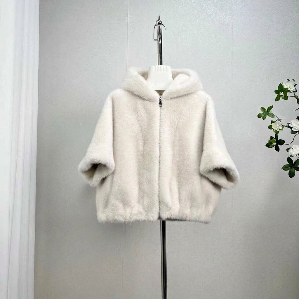 Faux Fur Hooded Zip Jacket_BDHL8506