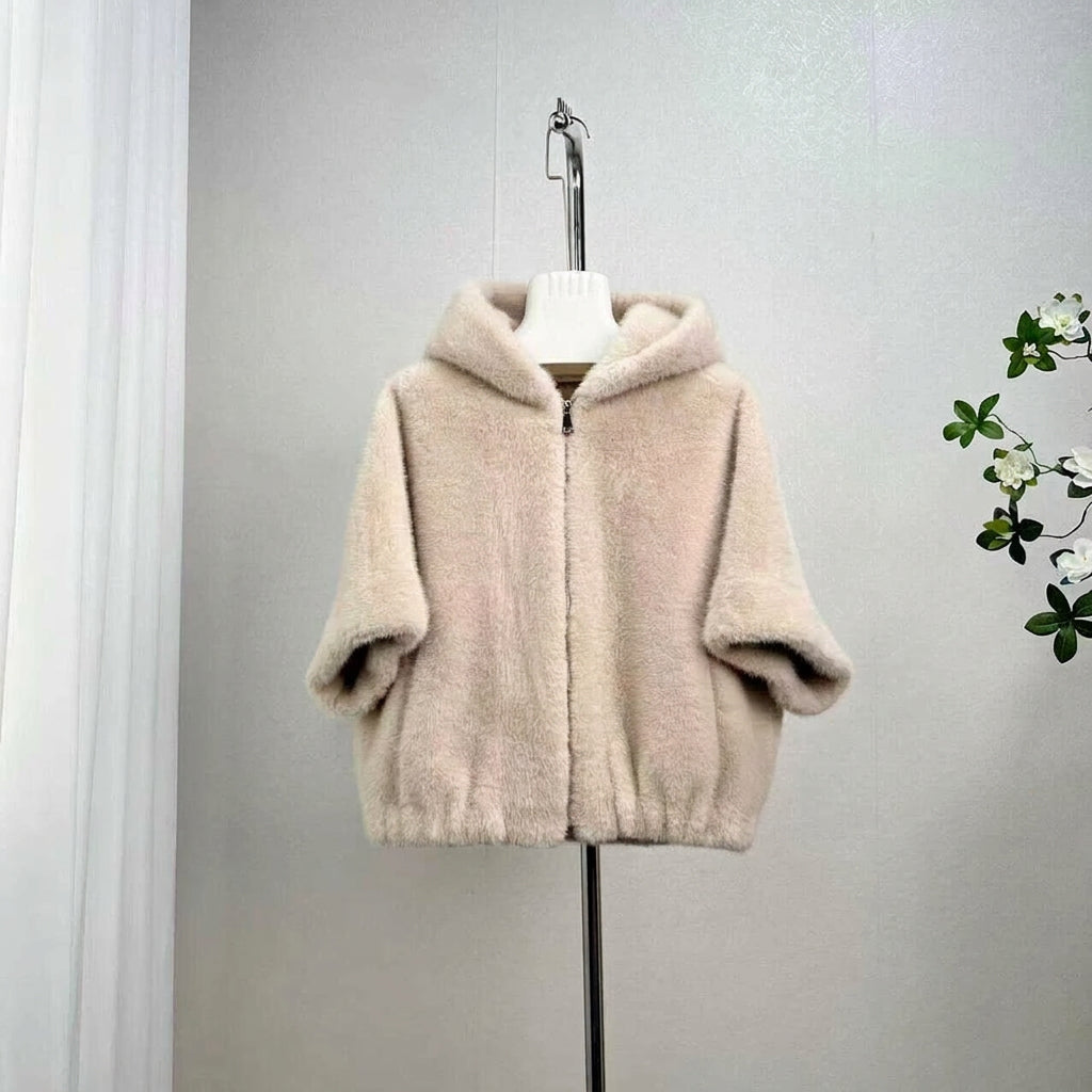 Faux Fur Hooded Zip Jacket_BDHL8506