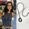 Black Circular Pendant Necklace_BDHL7436