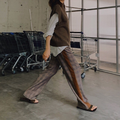 在庫限り早い者勝ち【即納】Leather-Trimmed Check High-Waist Pants_LCHK226