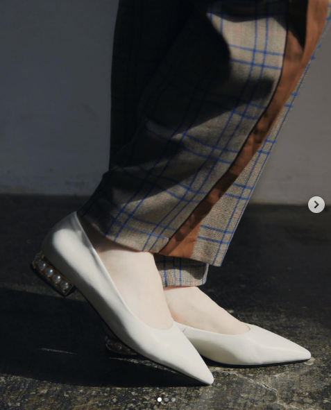 在庫限り早い者勝ち【即納】Leather-Trimmed Check High-Waist Pants_LCHK226
