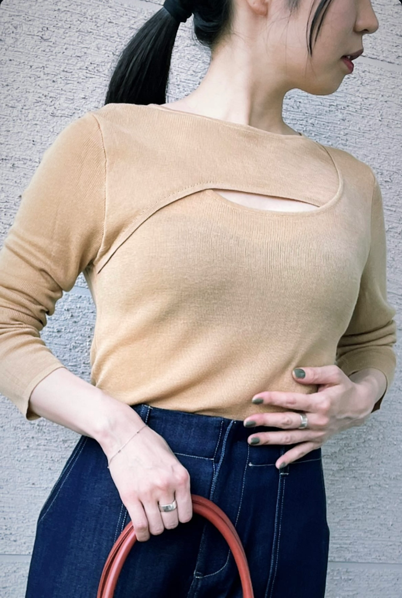 【即納】Front Cutout Layered Knit Top_LCHK171LCHK173