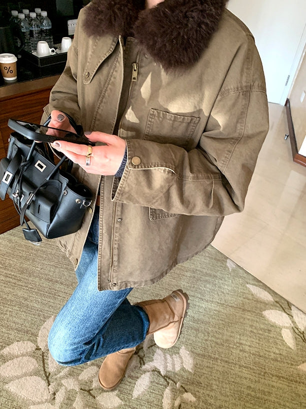 Fluffy Collar Retro Jacket_BDHL8124