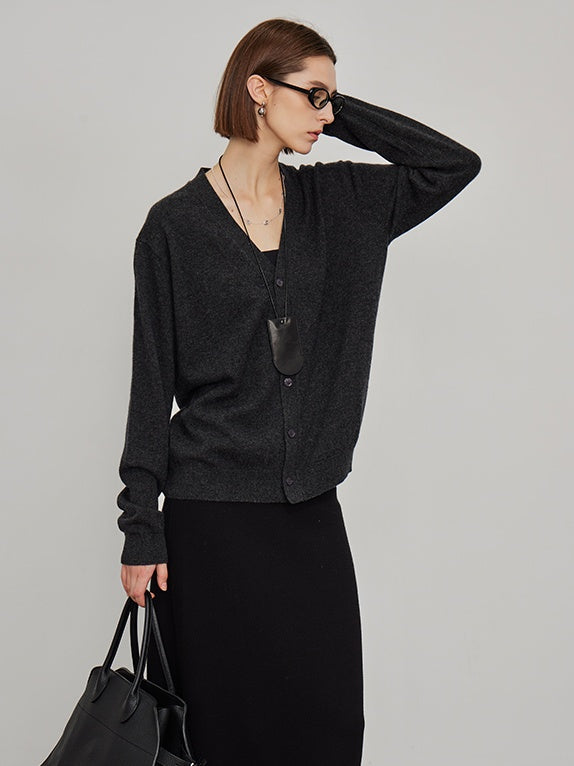 V-Neck Loose-Fitting Knit Cardigan_BDHL6452