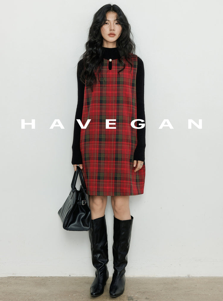 Plaid Red Sleeveless A-Line Dress_BDHL7061