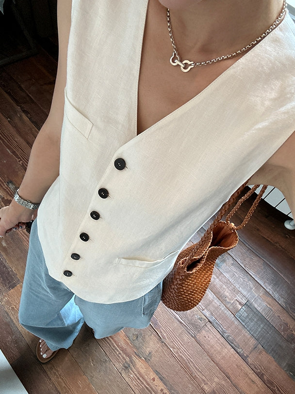 V-Neck Multi-Button Vest_BDHL7614
