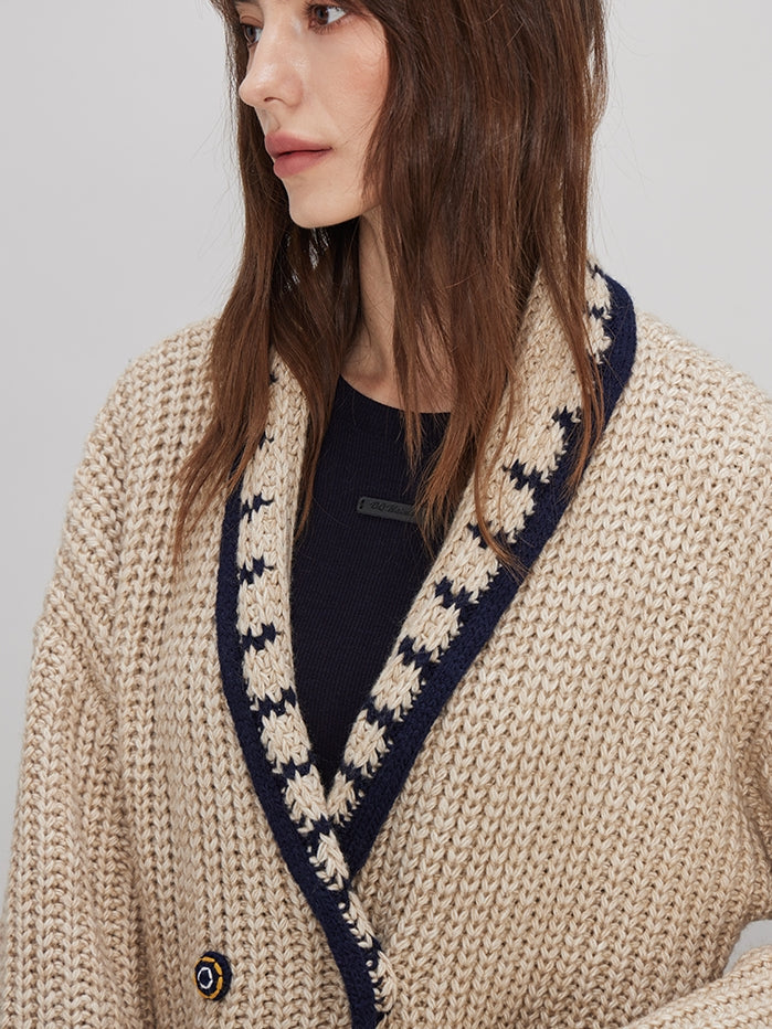 V-Neck Chunky Knit Cardigan_BDHL7989
