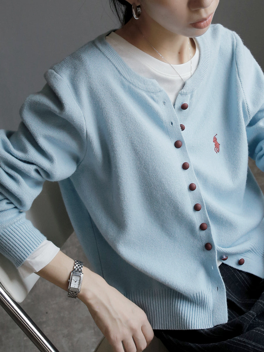 Round-Neck Embroidered Knit Cardigan_BDHL7764