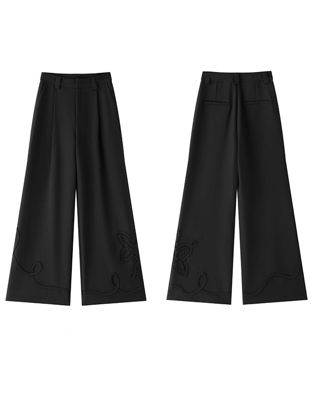 Black Embroidered Straight Pants_BDHL6743